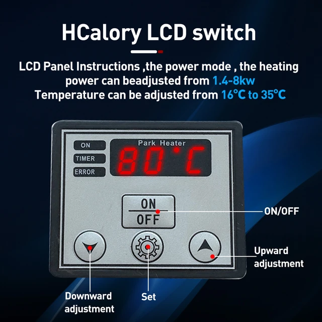HCALORY 12V 5KW Water Heater 2 Mode Diesel/Gasoline+Remote Control LCD  Monitor