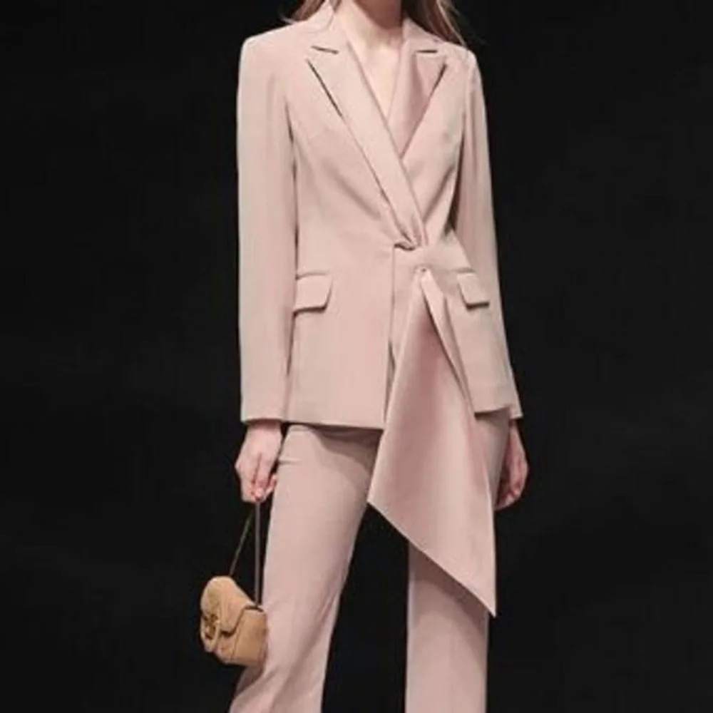 Women Blush Pink Suit Custom Made Two Piece Cotton Single Breasted Stylized Collar Tuxedo Wedding Bridesmaid Party Prom Dinner C