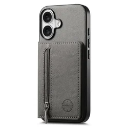 Luxury Zipper Leather Wallet Back Cover - Premium Case and Etui for Poco C85 5G (GRAY)