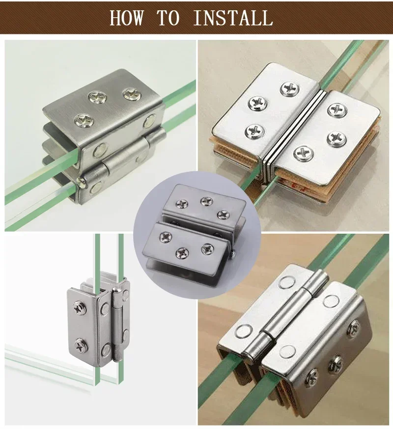 Glass Door Hinge Double Sided Without Drilling Hole Stainless Steel Cabinet Cupboard Glass Clamps Clip for 4/9/12mm 180 Degree