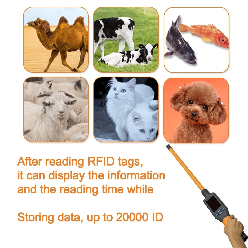 134.2khz Android APP Animal identification FDXB HDX rfid handheld long stick animal tag reader BT ear tag scanner for cattle cow
