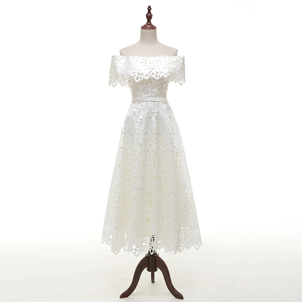 

UZN Elegant A-Line Hollow Out Satin Wedding Dress Off The Shoulder Short Sleeves Wedding Gown Chic Dubai Bridal Dresses 2023