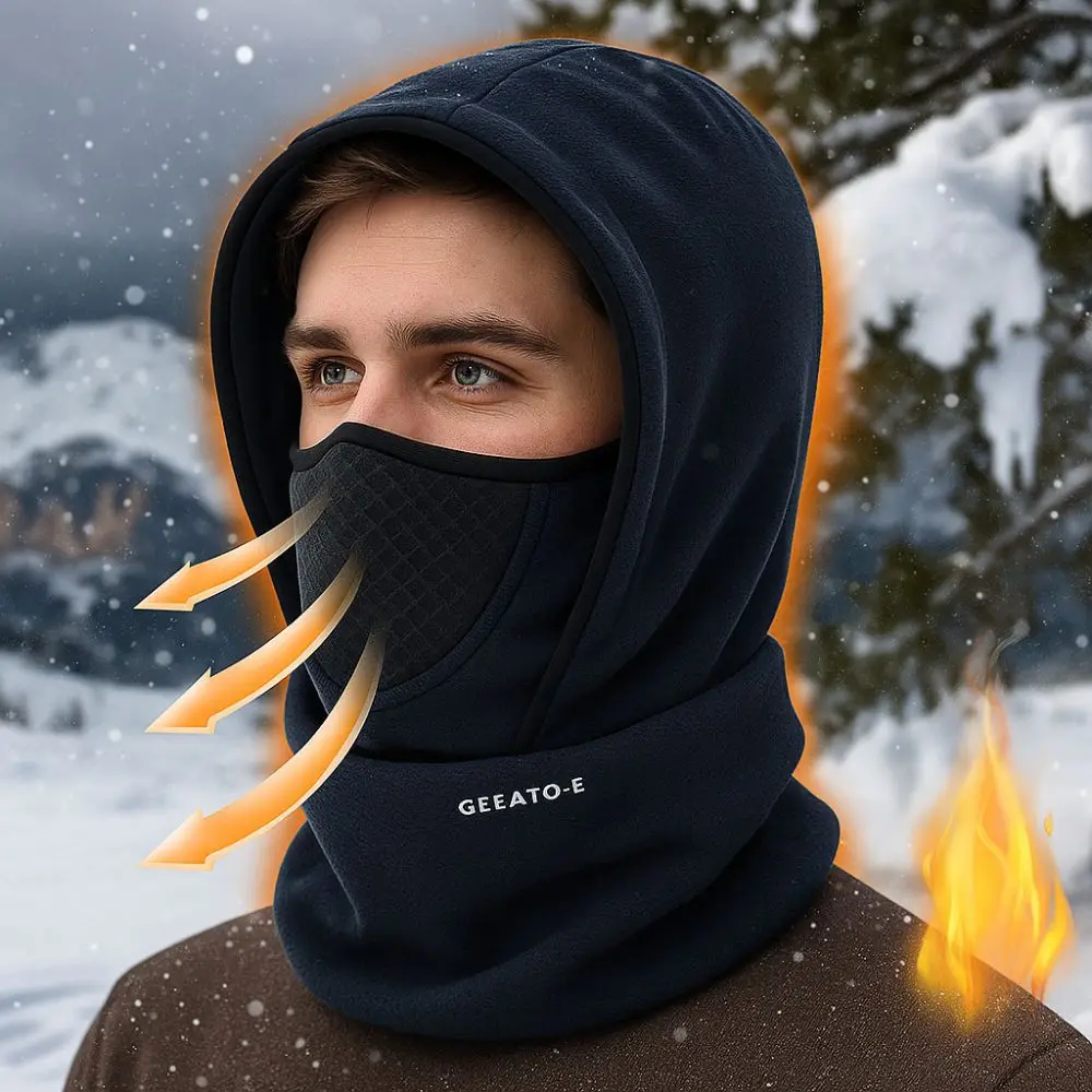 Wasserdichte Polar-Fleece-Sturmhaube für Radfahren und Skifahren bei kaltem Wetter, Gesichtsbedeckung, Thermo-Kapuzen-Nackenwärmer für Damen und Herren – Detail 6