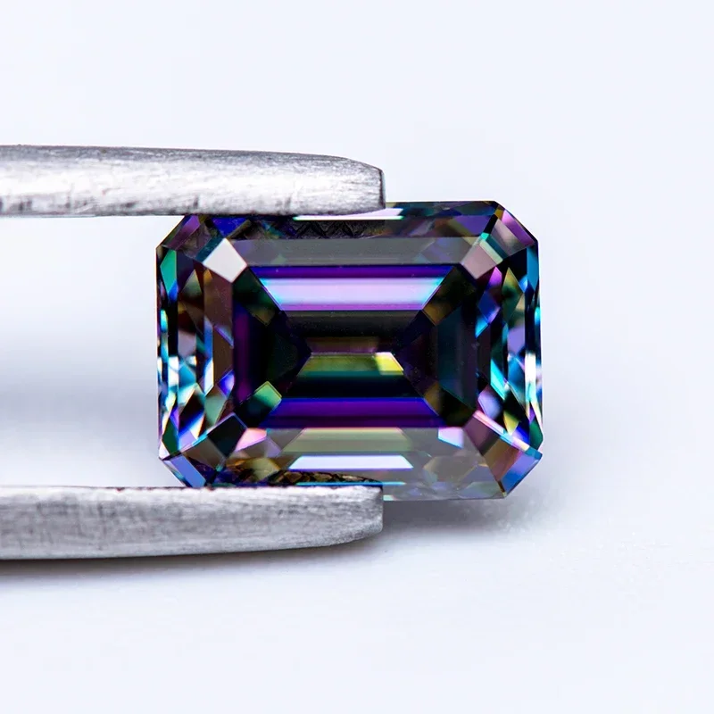 

GRA Certificate Rainbow Green Color Emerald Cut Moissanite Stone Gemstone Lab Grown Diamond Charms Advanced Jewelry Making