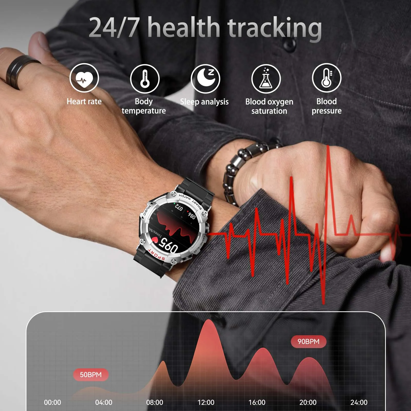 EIGIIS Smart Watch AMOLED Display With In-Ear Bluetooth Headset Heart Rate Blood Pressure Oxygen Saturation Monitoring HD Audio