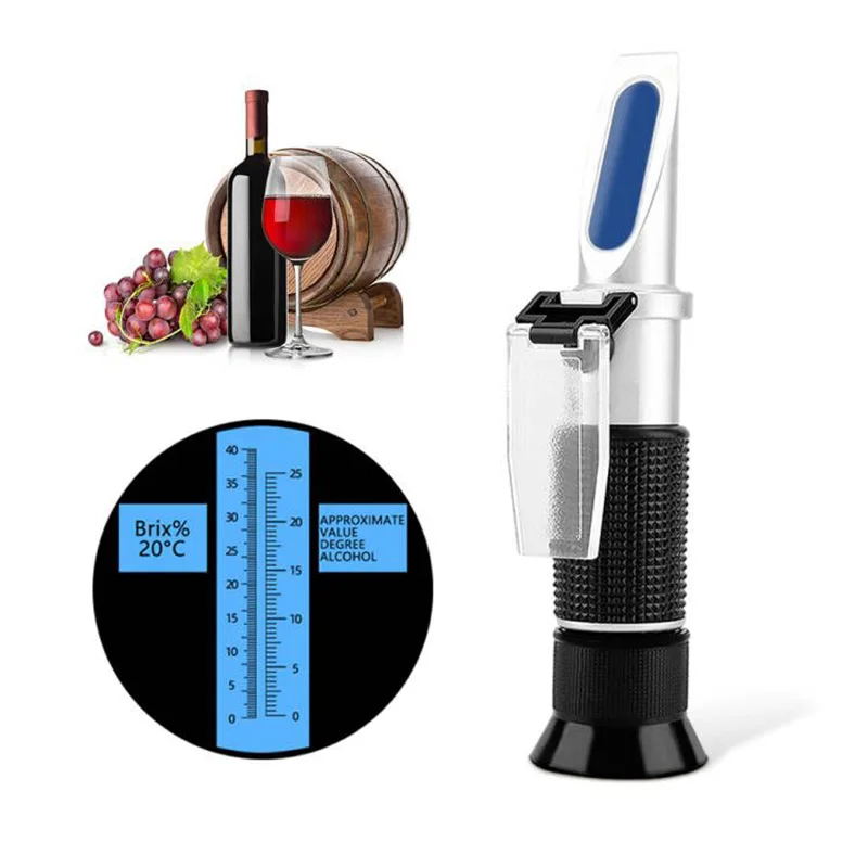 Alcohol Refractometer Handheld Alcohol Sugar Refractometer Tester Wine Concentration Meter Densitometer 0-25% Alcohol Beer 0-40% Brix Grapes Testing