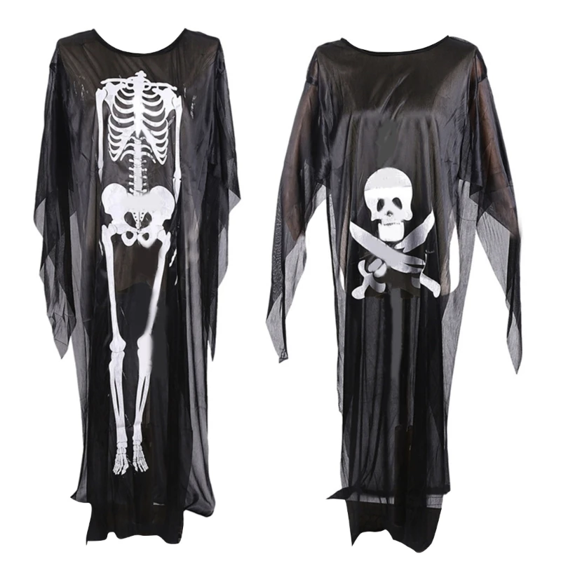 

Adults Kids Halloween Black Skeleton Robes Outfits Skull Bone Printed Scary Costumes Cape Party Cosplay Ghost Clothes Stage Wear