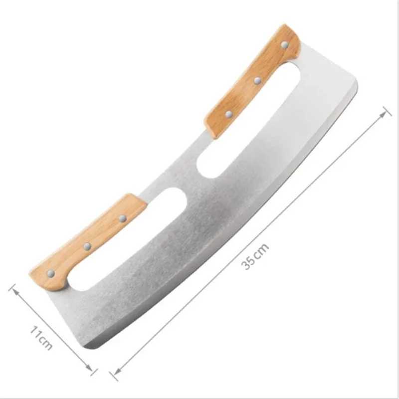 Baking tool stainless steel wooden handle curved knife bread swing knife flour pizza wooden handle half moon Pizza Cutter