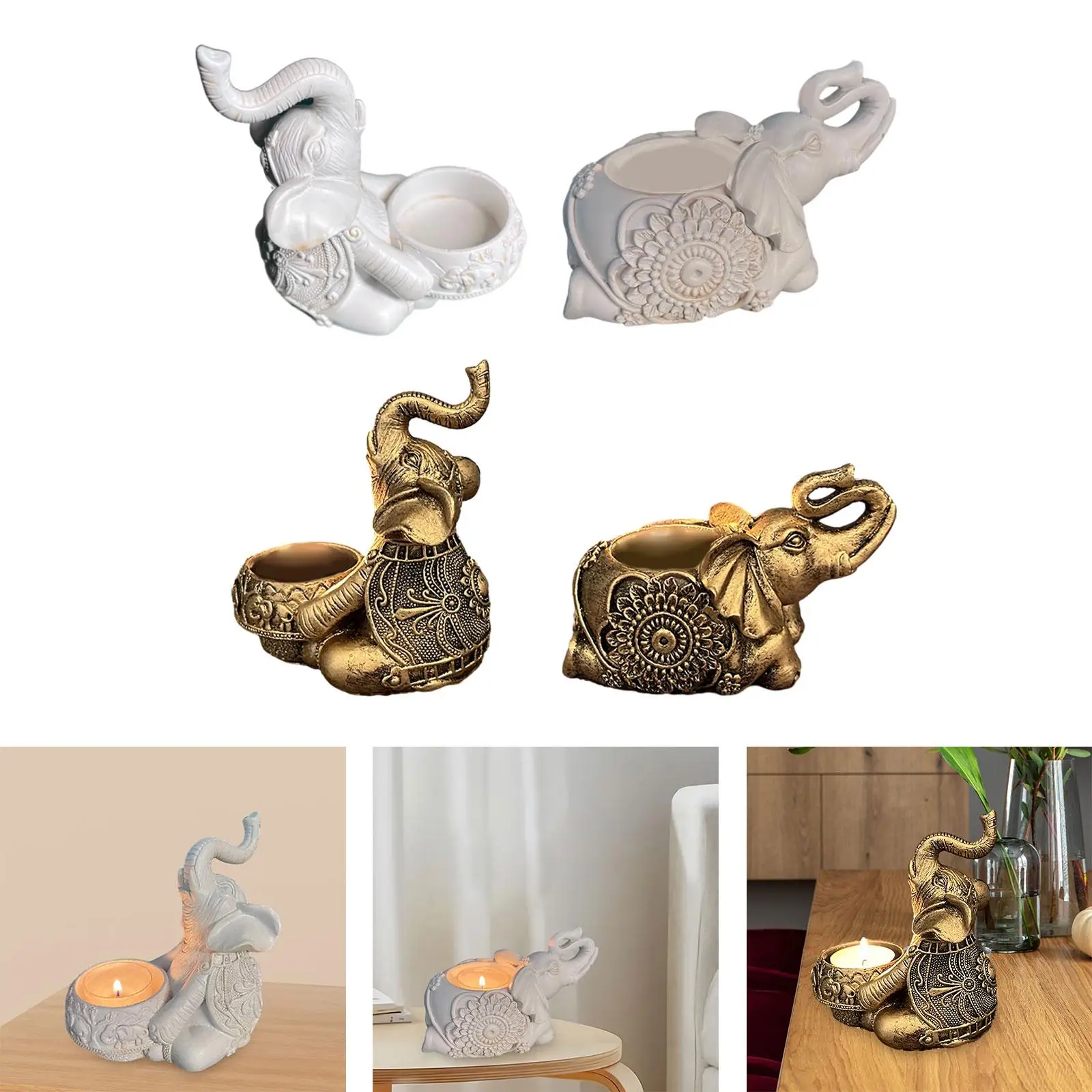 Pillar Candle Holder Elephant Statue Candelabra Candlestick for Photo Props