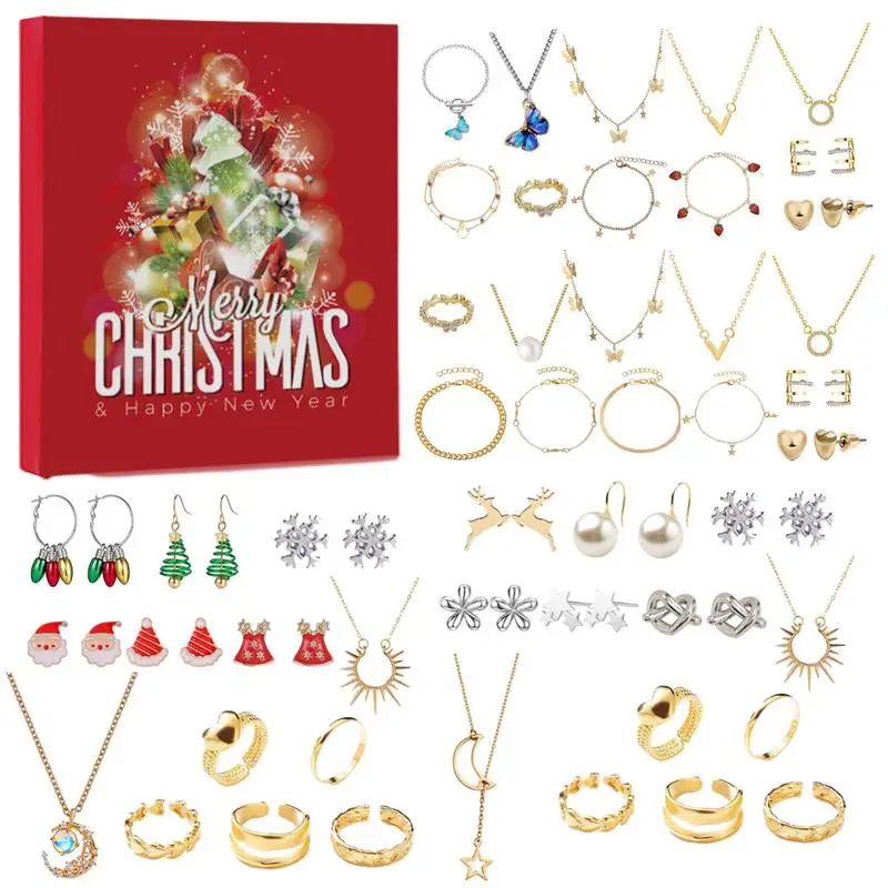 

Christmas Countdown Calendar Christmas Advent Calendar 2023 For Kids Jewelry Box 8 Earrings 6 Rings 6 Necklaces 4 Bracelets Gift