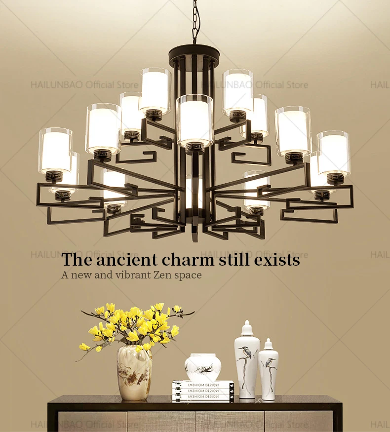 Description Picture 2 of itemNew Chinese Style Simple Fashion Living Room Chandelier Luxury Atmosphere Bedroom Study Chandelier Chinese Wind Lighting Lamps