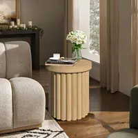 Wood Round Side Table, 19" Fluted Small End Table for Small Spaces, Mid Century Modern Wooden Accent Table, Small Bedside Table 1