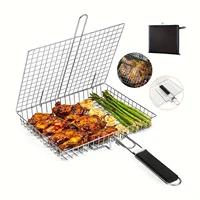 Support de barbecue pliable en acier inoxydable, panier de gril épais pour poulet avec grande capacité et poignée 1