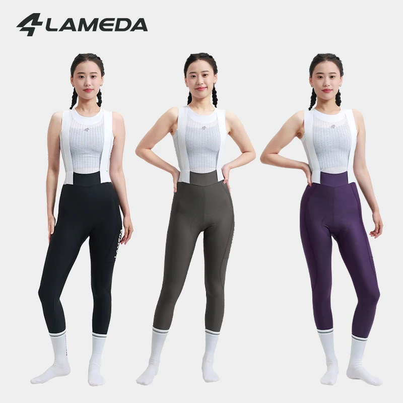 LAMEDA Women's Cycling Bibs Double Arrow Pants Padded High Waist Spring Summer Cycling Pants Road Leggings with Pockets