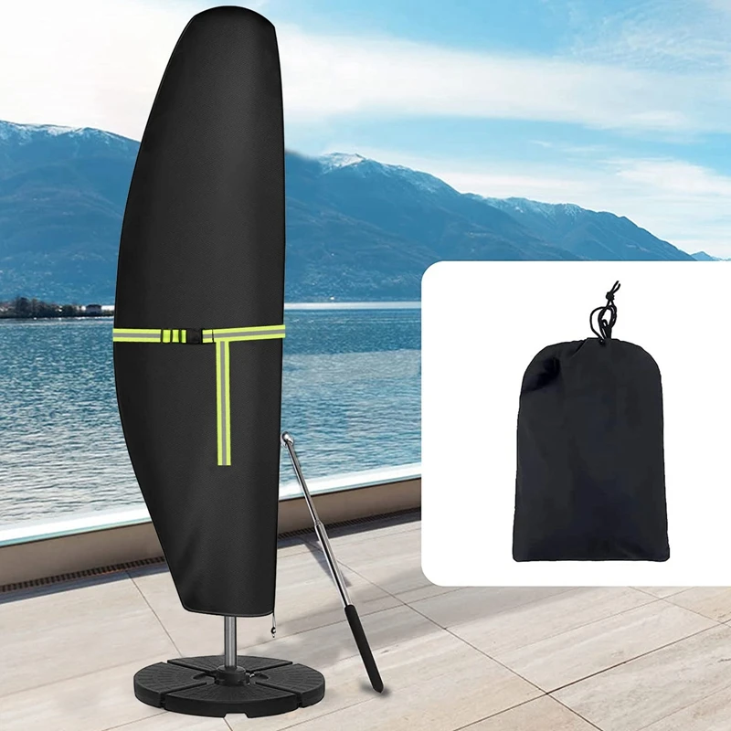 Beach Umbrella Waterproof Garden Umbrella Cover 420D Oxford Cloth Outdoor Cantilever Umbrella Cover with Zipper Windproof Fluorescent Tape