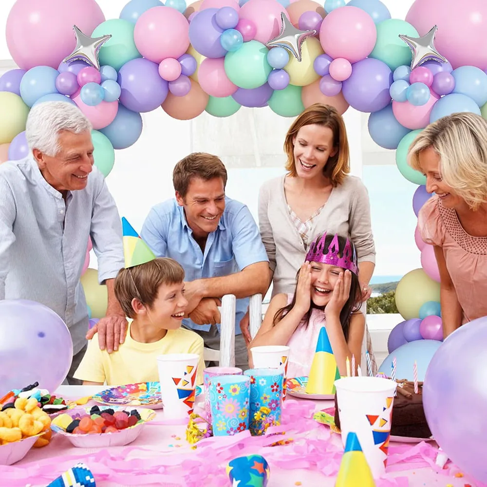 Veelkleurige neon ballonboog kit - 114 stuks tropische luau ballonnen boog slinger kit, diverse kleuren geel blauw groen roze oranje Hawaiiaanse ballonnen, regenboog ballonslinger voor