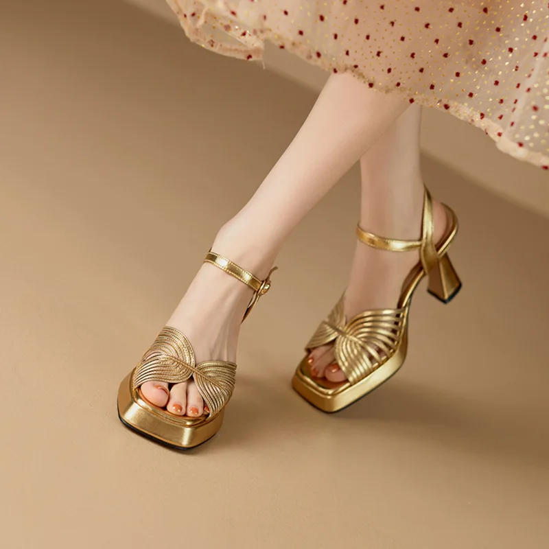 

Summer Square Head Fish Mouth Open Toe Thin Strap Waterproof Platform Sandals Thin High Heels Banquet Dress Versatile Women Shoe