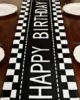 Happy Birthday Black White Checkerboard Linen Table Runner Party Decor Racing Theme  Dining Table Runner Birthday Decorations 2