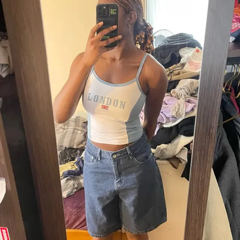 Cross border short slim-fit letters Europe and the United States top Y2K women's summer halter vest crop sexy clothing street
