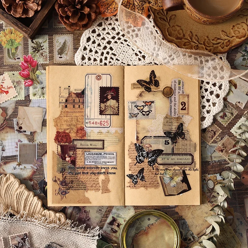 20Pcs 빈티지 스티커 책 PET 재료 DIY 스크랩북 콜라주 문구 장식 잡지 미적 스티커