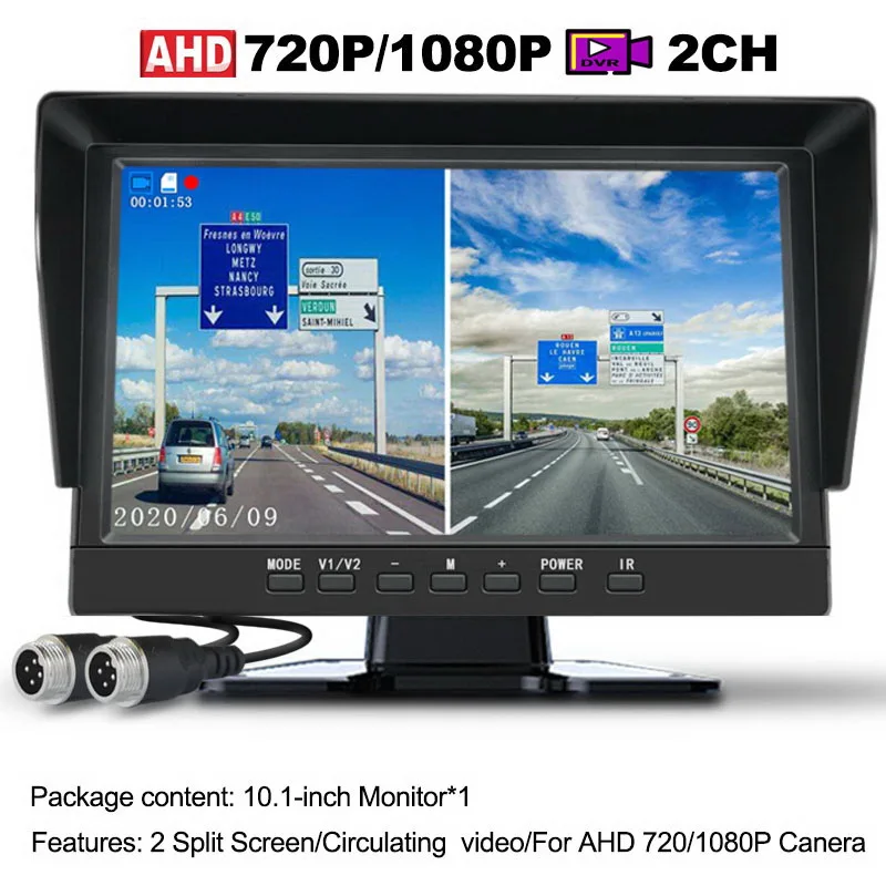 QXNY ȭ DVR 1080P 10.1 ġ IPS ũ, Ʈ   , 2 ä  ĸ , AHD ߰ ð, ڵ ī޶