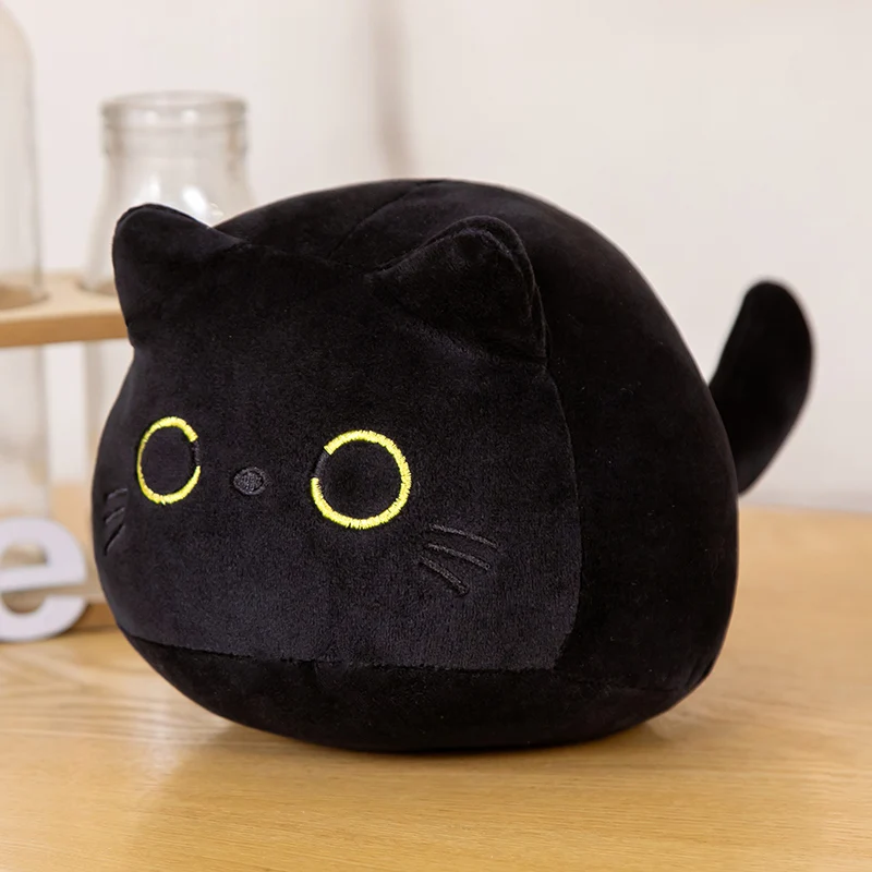 Kawaii Black Cat Plush Keychain Cuddly Round Soft Bag Pendant_voghion.com