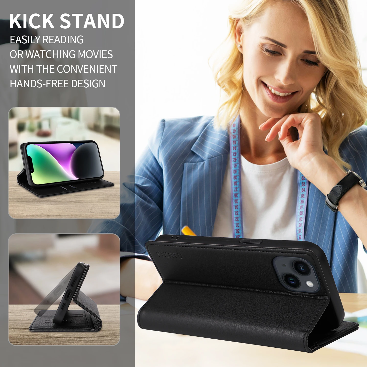 Elegant Leather Wallet Case with Magnetic Flip, Card Slots, and RFID Blocking Protection