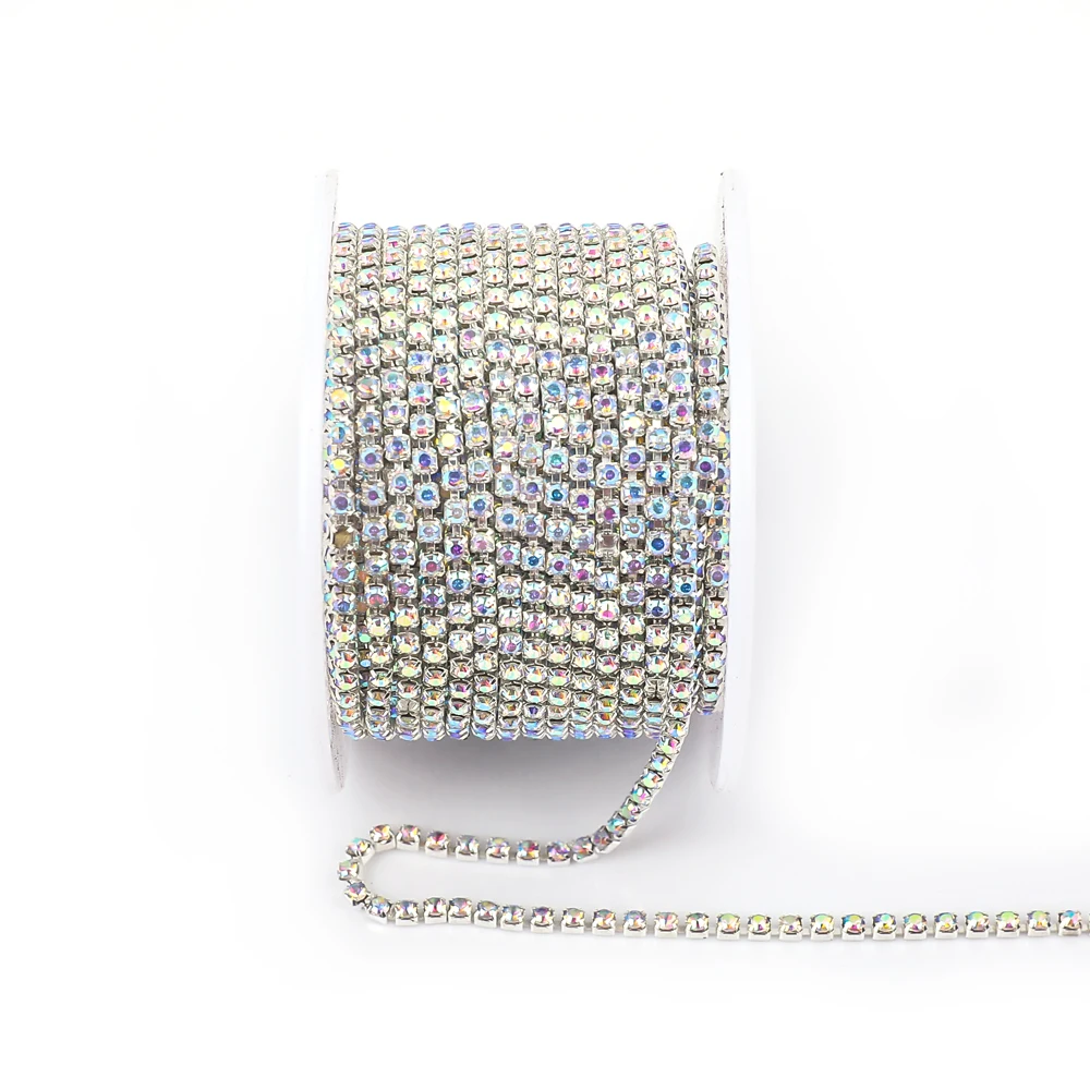 Description Picture 5 of itemVC Crystal SS6-SS18(2mm-4.5mm)Silver/Gold Base Clear Crystal Dense Rhinestone Chain Apparel Sewing Glass Rhinestone Cup Chain