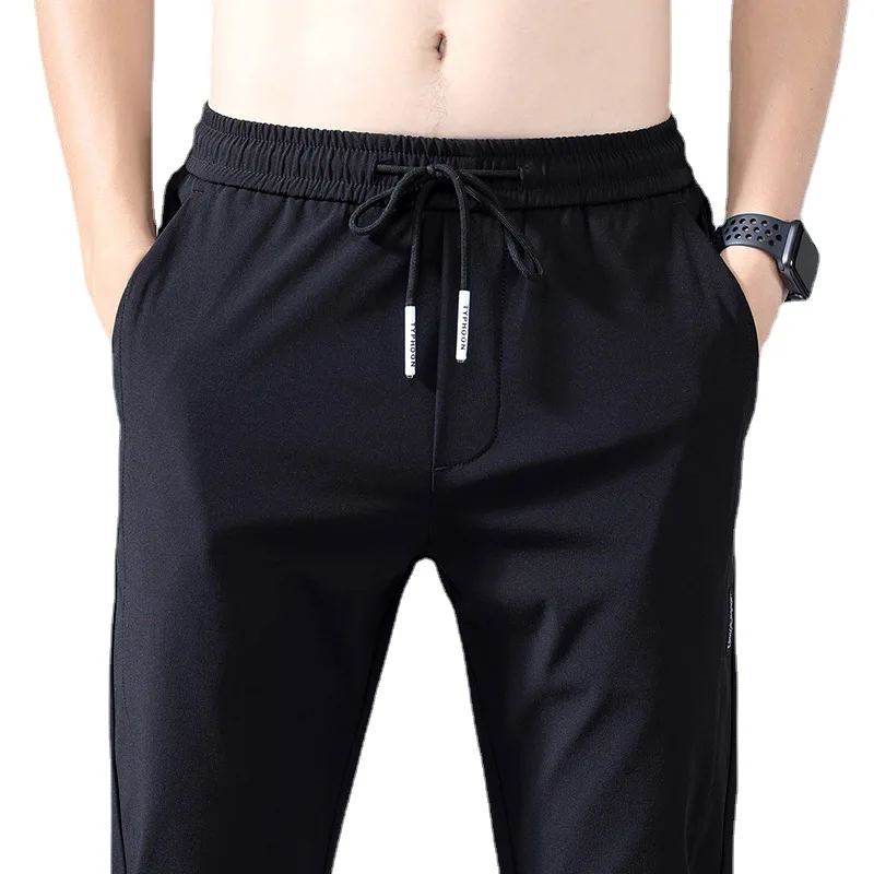 2024 Summer Ice Silk Thin Sports Pants Men's Straight Loose Elastic Non ironing Casual Pants Men's Work Wear Pants