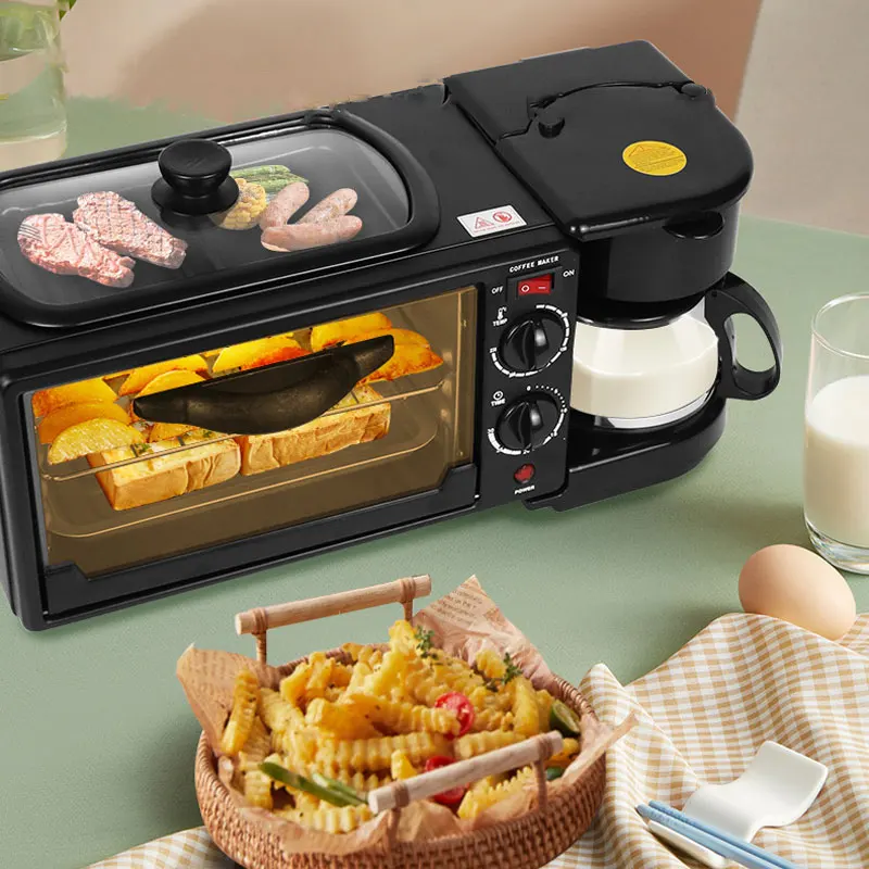 3 in 1 Multi-Functional Breakfast Maker,600mL Coffee Machine,9L Capacity Oven,Non Stick Coating Pan，Household Kitchen Appliances