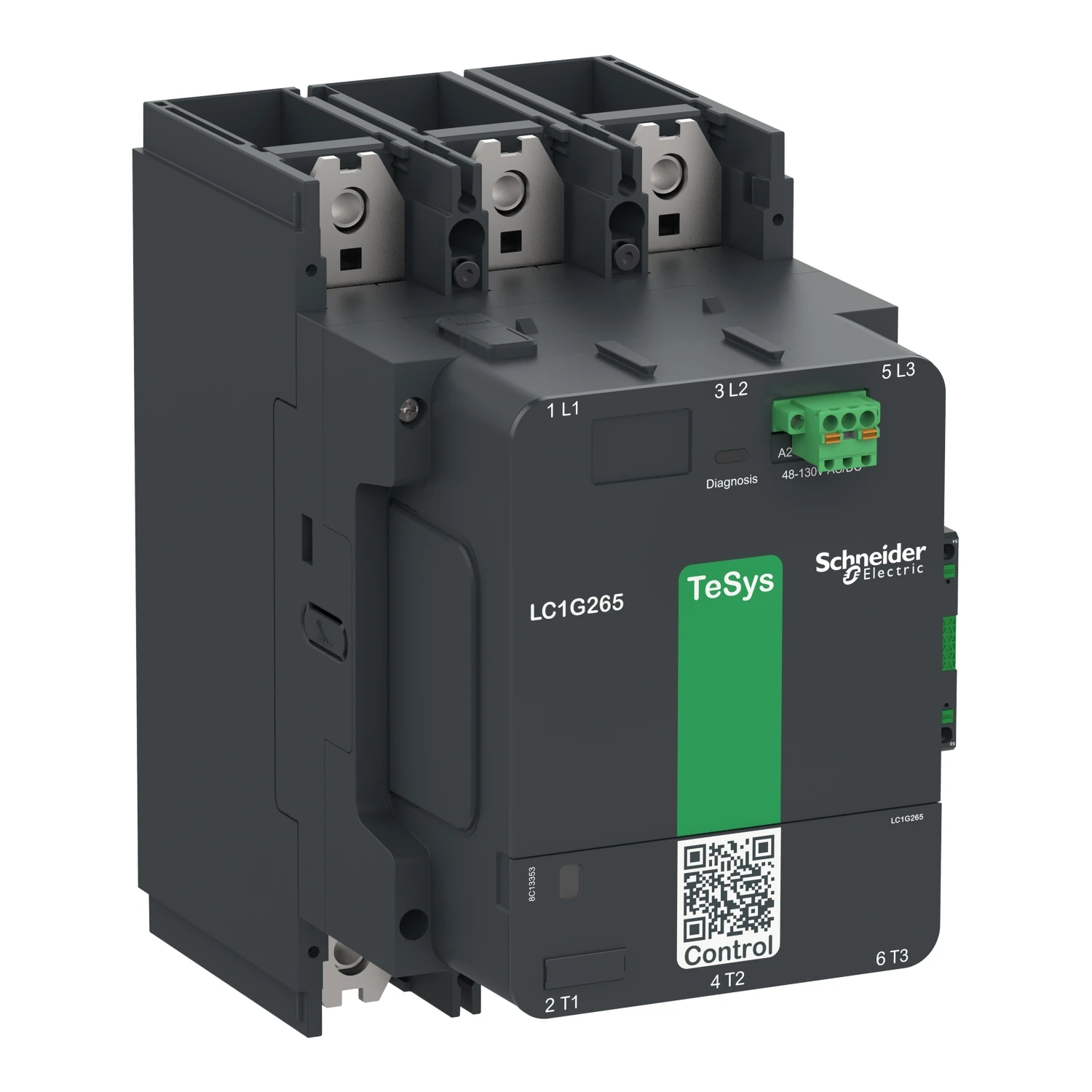 LC1G265KUEN Contactor, high power, TeSys Giga, standard version, 3 pole/NO, AC-3 =440V 265A, 100-250VAC/DC coil