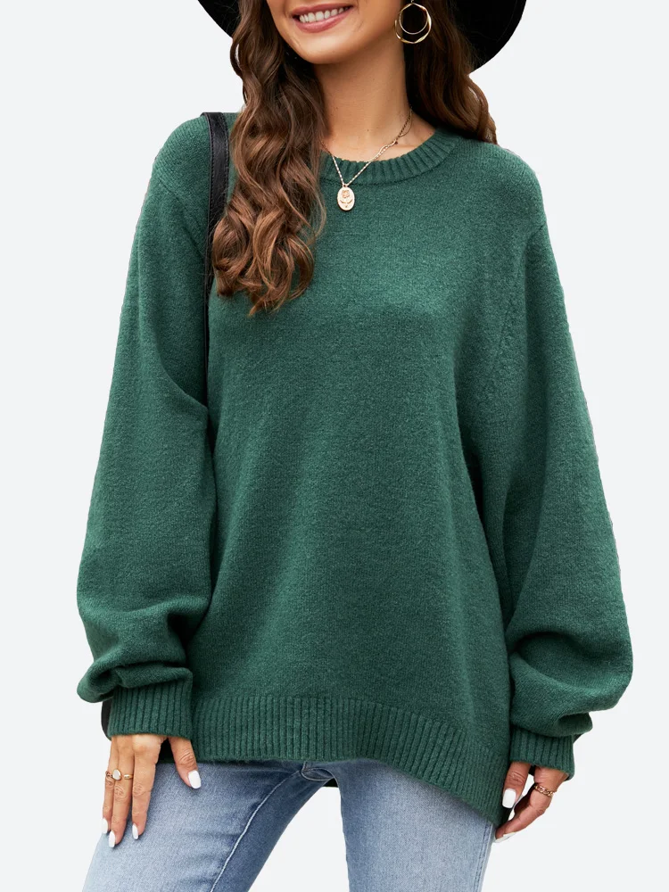 

Benuynffy Women's Crew Neck Batwing Sleeve Knitted Sweaters and Pullovers 2023 Fall Winter Drop Shoulder Oversized Sweater Tops