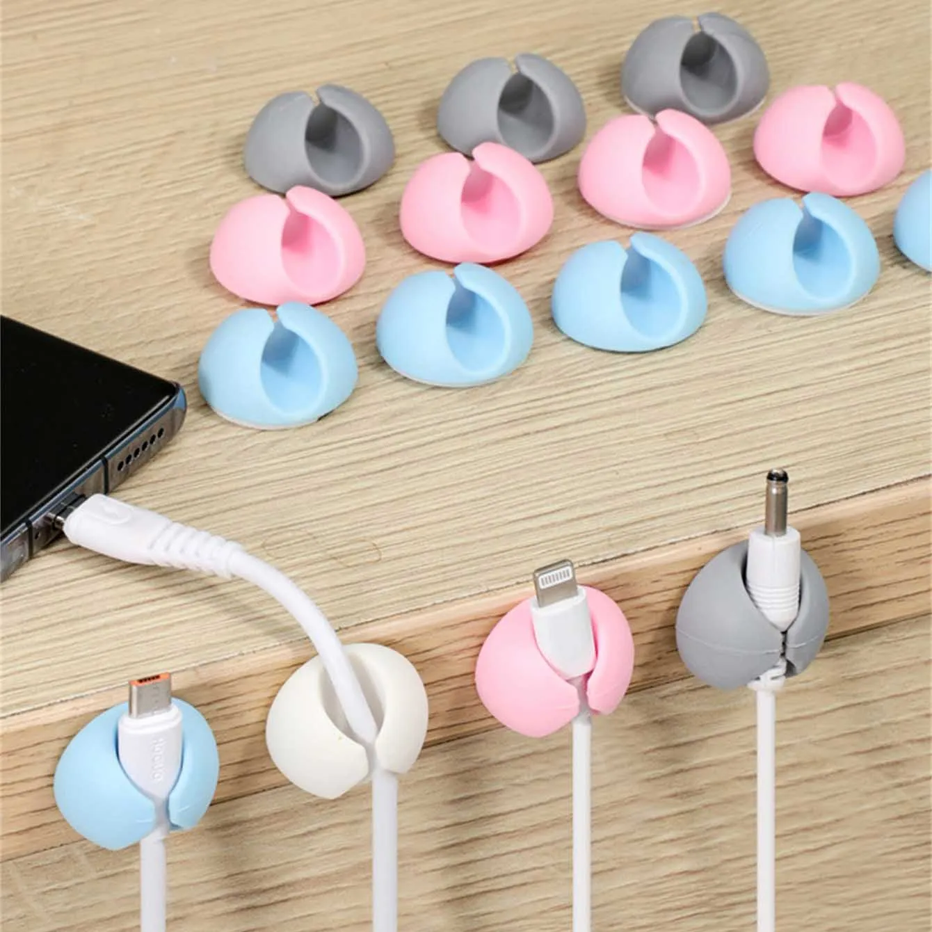 10개의 자체 접착식 케이블 정리기, 충전 케이블 고정 클립, 데스크탑 케이블 마감 및 보관 버클