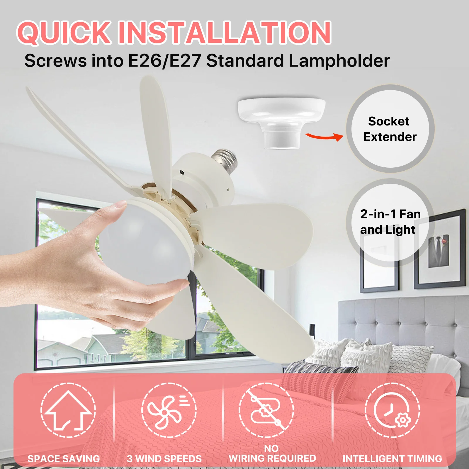 Ceiling Fan Light LED 110V 120V 220V 30W E27 With Remote Control 3000K-6500K Colour Temperatures 1PCS Small Screw In Ceiling Fan