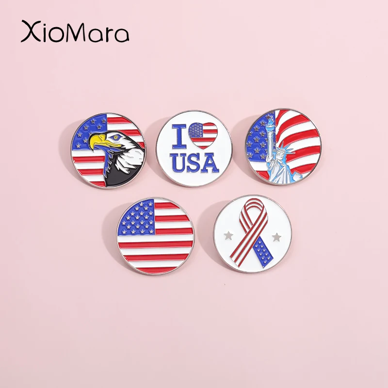 

Custom I LOVE American Flag Enamel Pins Statue of Liberty Eagles Brooches Lapel Badges Iconic buildings Jewelry Gift for Friends