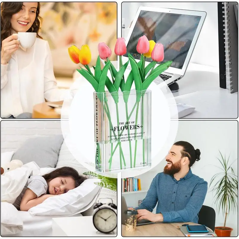 Book Vase For Flowers Transparent Acrylic Vases Decorative Hydroponic Plant Vase Creative For The Wall Glass Dining Room Kitchen 5
