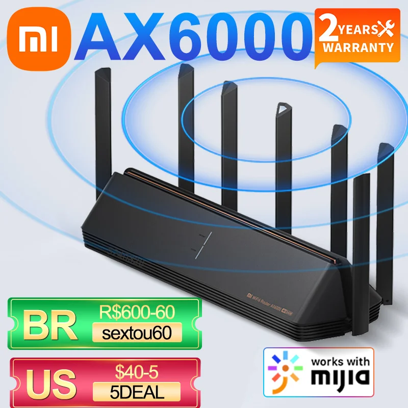 Xiaomi router ax6000 novo aiot router 6000mbs wifi6 vpn 512mb repetidor ...