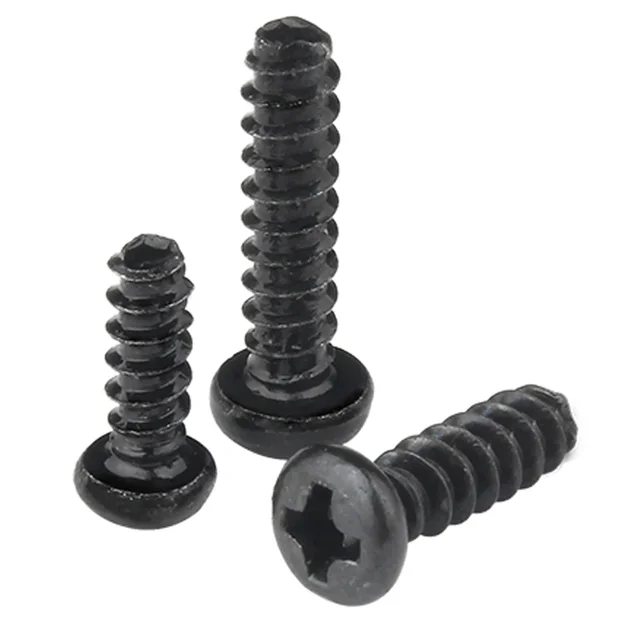 100 ชิ้น M1 M1.2 M1.4 M1.7 M2 M2.3 M2.6 M3 M3.5 M4 M5 Cross Recessed Pan Head สกรูเหล็กคาร์บอนสีดํา Phillips 4