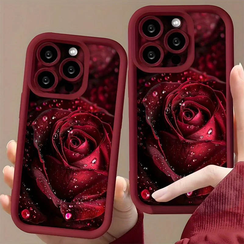 Elegant Raindrop Rose Pattern Soft Phone Case