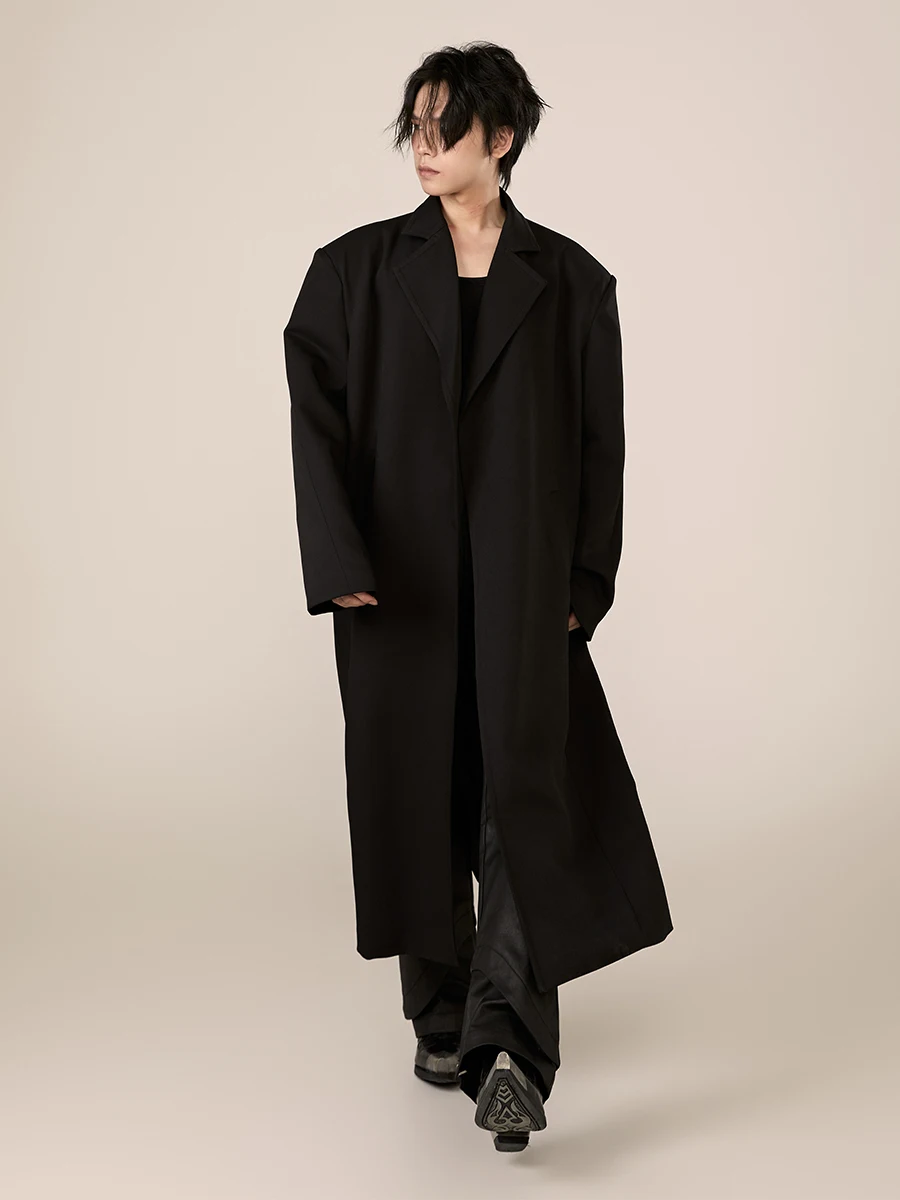 

over-the-Knee Large Overcoat Casual Buckle-Free Profile Loose Padded Shoulder Trench Coat