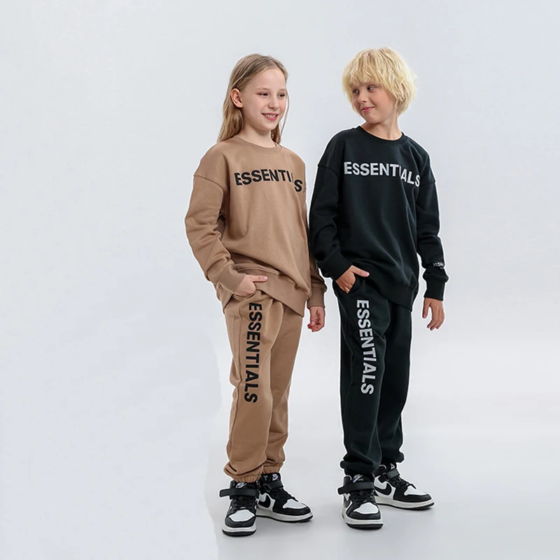 

Kid Clothes Suits Sweatshirts+Sweatpants 2 Piece Set Boy Girl Spring Fall Casual Loose Silicone Letter Print Pullover+Trousers
