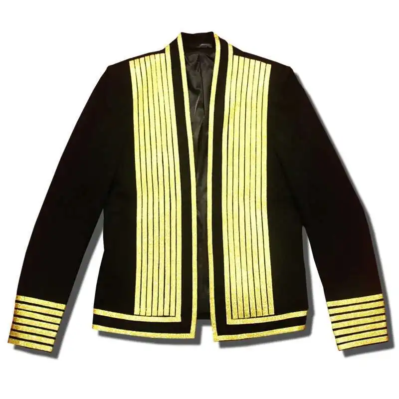 Style Gold Stripe Korean Slim Suit For Men's Walk Show Fashion Nightclub Blazer Performance Clothing Stylist Blazer Hombre