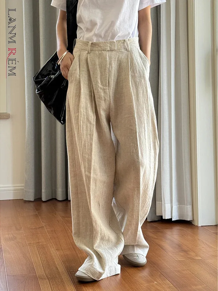 

Брюки LANMREM женские с завышенной талией, минималистские льняные прямые брюки с широкими штанинами, офисная одежда, 26D9337, лето 2024