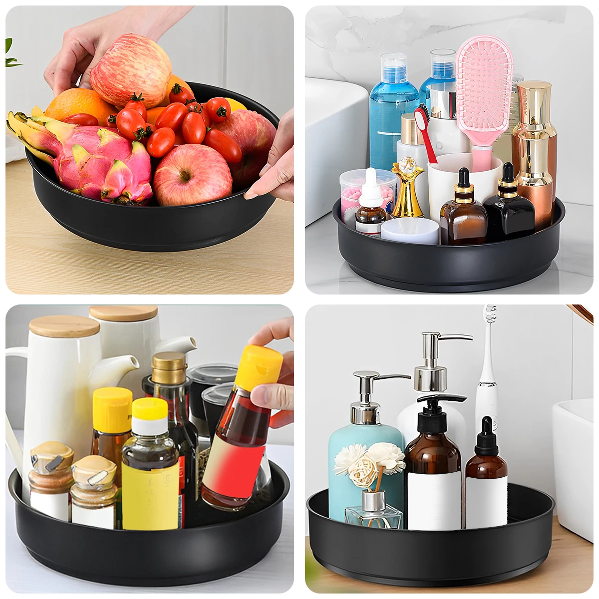 Spice Rack Kitchen Tray Storage Tray Rotating Storage Organizer Kitchen Storage Decorative Trays Rotating Stainless Steel Layer Turntable Organizer