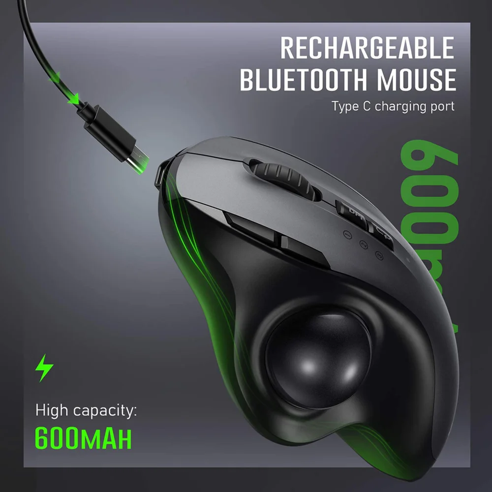 Bluetooth 2.4g Modo Dual sem Fio pc Mac Computador Laptop Tablet Gamer Rato de Trackball Recarregável - Imagem 3