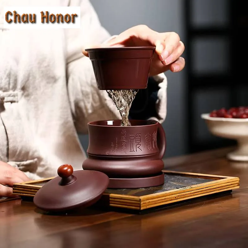 310ml Authentic Yixing Raw Ore Purple Clay Filtration Teacups Handmade Household Kung Fu Tea Set Tea Ceremony Accessories Gifts