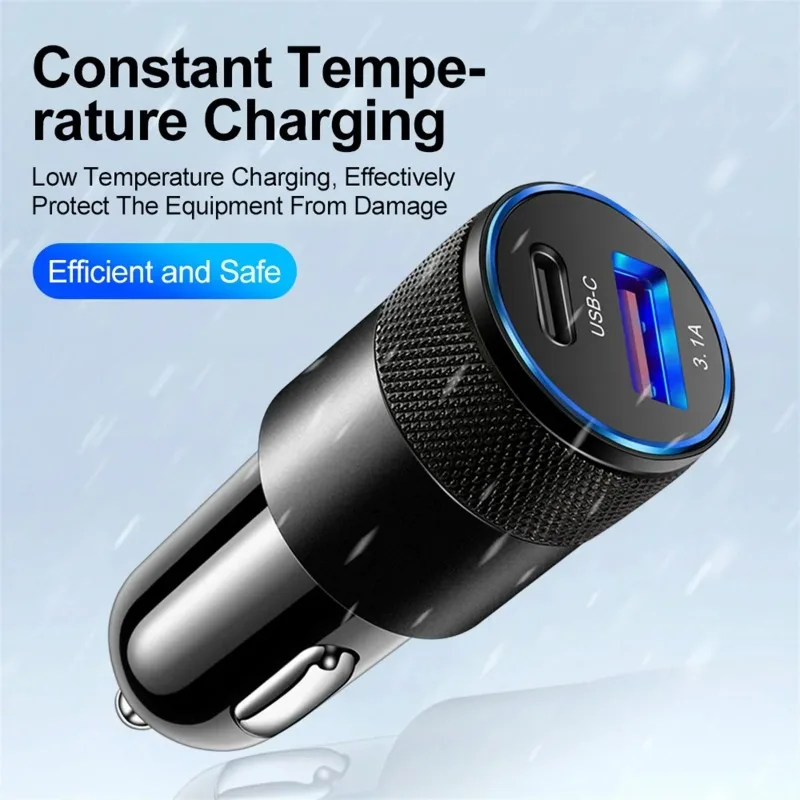 Caricabatterie USB per Auto 15W Tipo C, Adattatore di Ricarica Rapida per Telefono, Presa Accendisigari