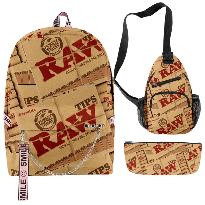 

Creative RAW Natural Rolling Papers Cigar 3D Print 3pcs/Set School Bags multifunction Travel Backpack Chest Bag Pencil Case