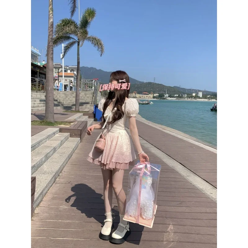 

French Design Sense Niche Sweet First Love Dress, Summer New Open Back Tie Dyed High