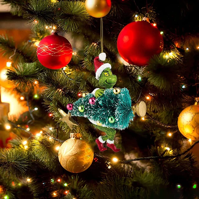 18Pcs 2D Acrylic Green Monsters Christmas Tree Ornaments 3